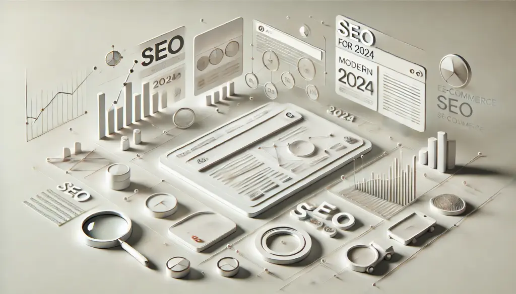 Interfaz de sitio web de e-commerce con elementos de estrategia SEO para 2024